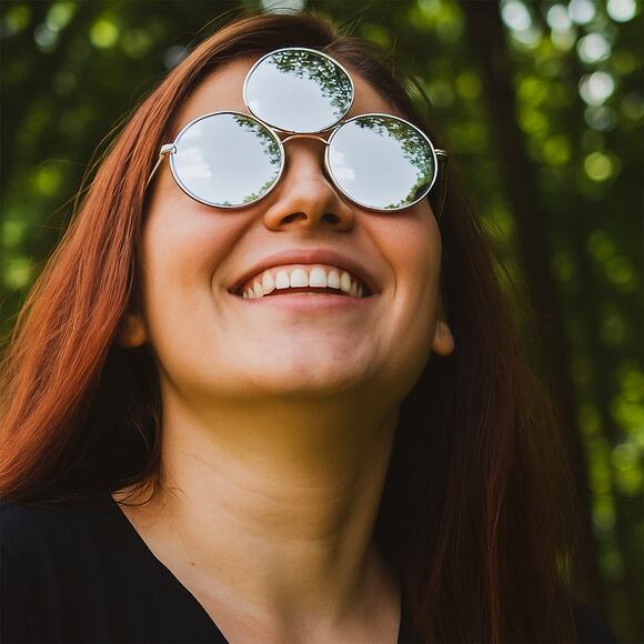 New Silver Gold Third Eye Round Sunglasses Trippy Rave Festival EDC Reflective - Picture 3 of 3